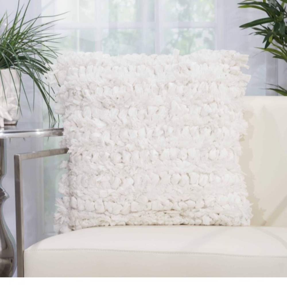 Mina Victory Loop White Shag Throw Pillow - Nourison